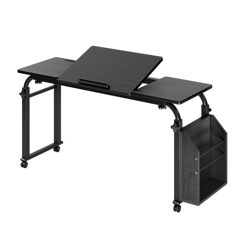 Siyah Endüstriyel Ahşap Tekerlekli Ayarlanabilir Eğilebilir Yatak Masası - 120x40 cm - 336370