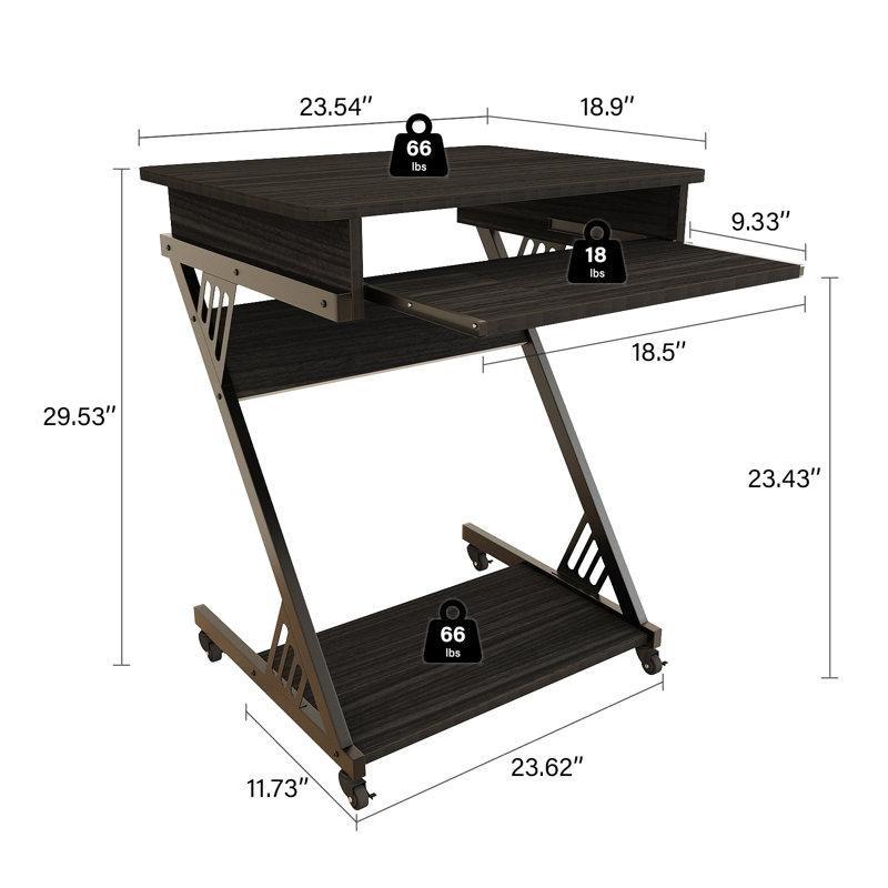 Siyah Endüstriyel Ahşap Tekerlekli Klavyelikli Laptop Sehpası - 60x48 cm - 335624
