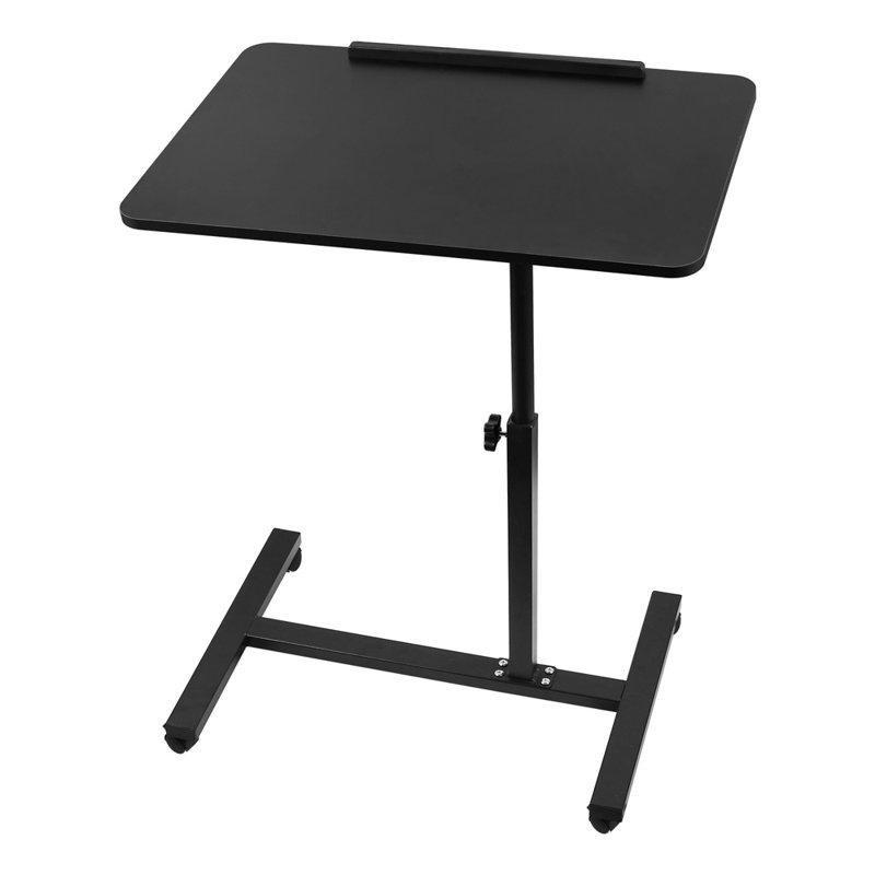 Siyah Endüstriyel Ahşap Yüksekliği Ayarlanabilir Tekerlekli Laptop Sehpası - 60 cm - 335709