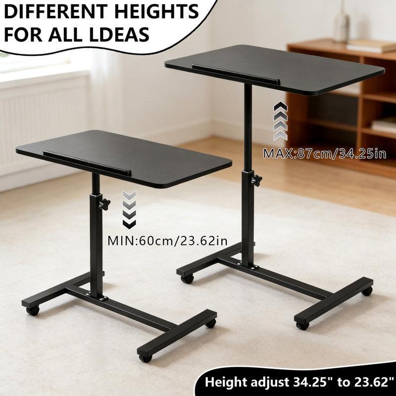 Siyah Endüstriyel Ahşap Yüksekliği Ayarlanabilir Tekerlekli Laptop Sehpası - 60 cm - 335709