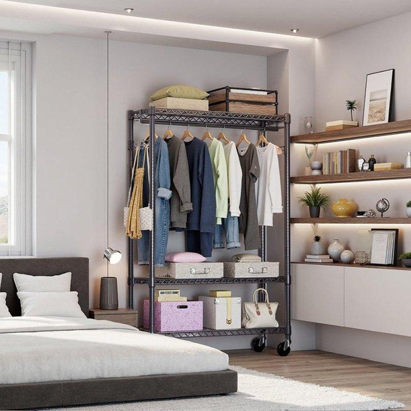 Siyah Karbon Çelik 3 Katlı Tekerlekli Ayaklı Askılık - 337500