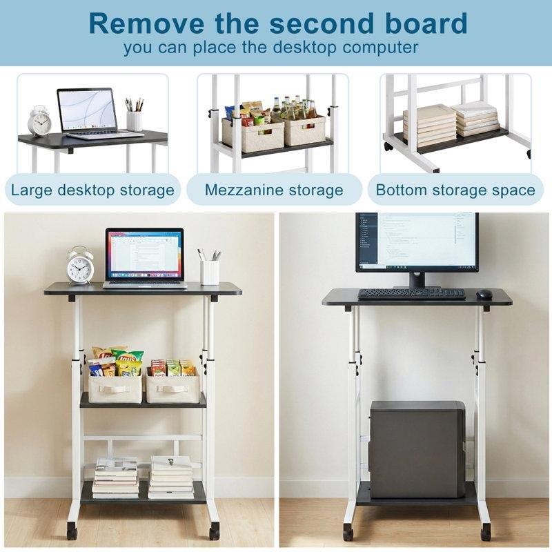 Siyah Masif Ahşap Yüksekliği Ayarlanabilir Tekerlekli Katlanabilir Laptop Sehpası - 60x40 cm - 335770