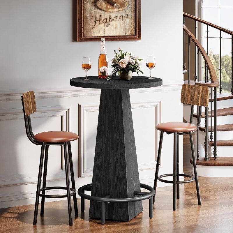 Siyah MDF Ayak Destekli Yuvarlak Bistro Masa - 60 cm - 338170