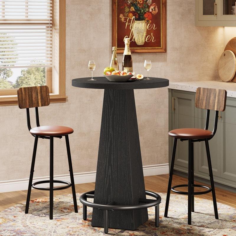 Siyah MDF Ayak Destekli Yuvarlak Bistro Masa - 60 cm - 338170