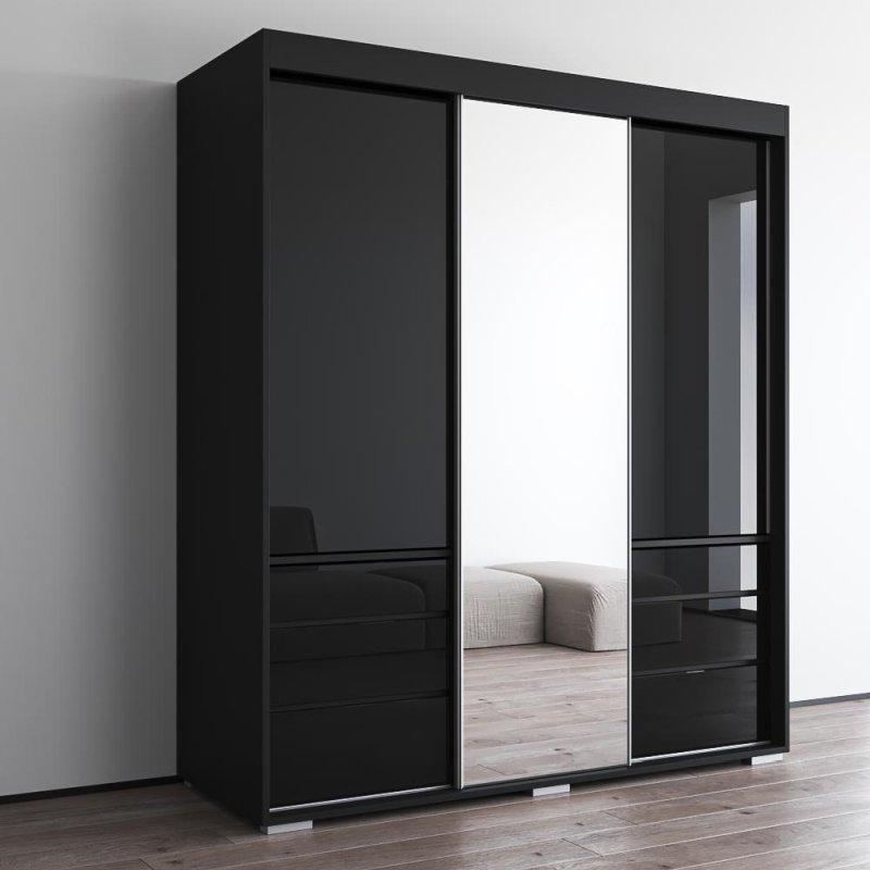 Siyah MDF Aynalı 3 kapılı gardırop - 181x67x209 cm - 336826