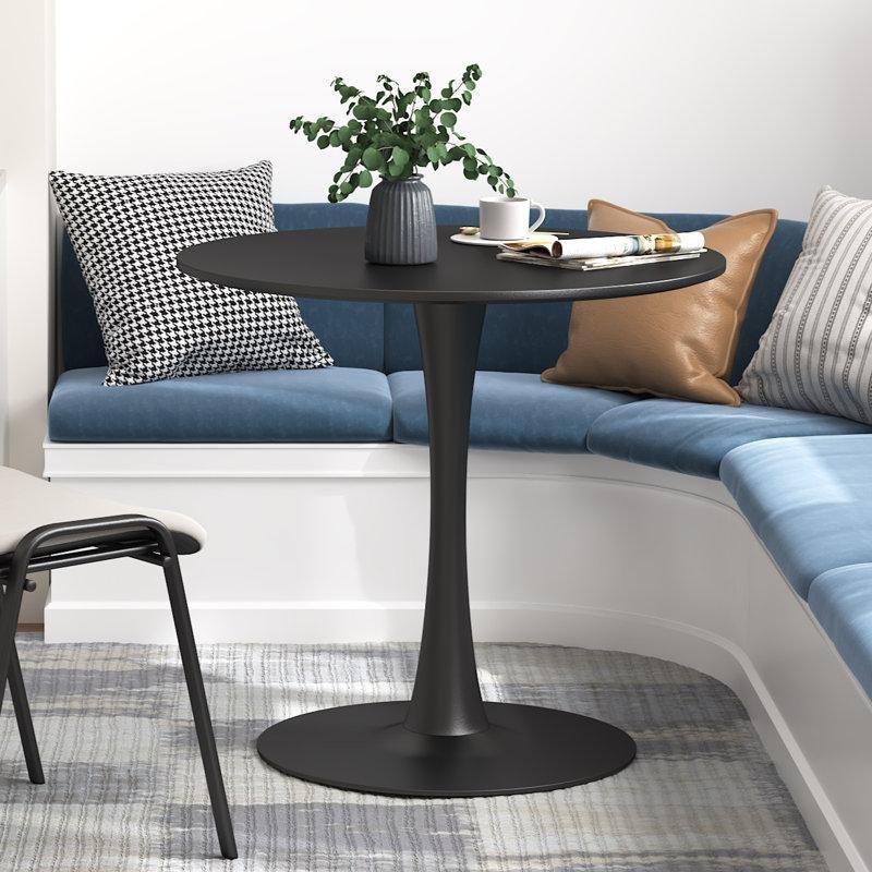 Siyah MDF ve Çelik Yuvarlak Pedestal Ayaklı Bistro Masa - 81 cm - 338043
