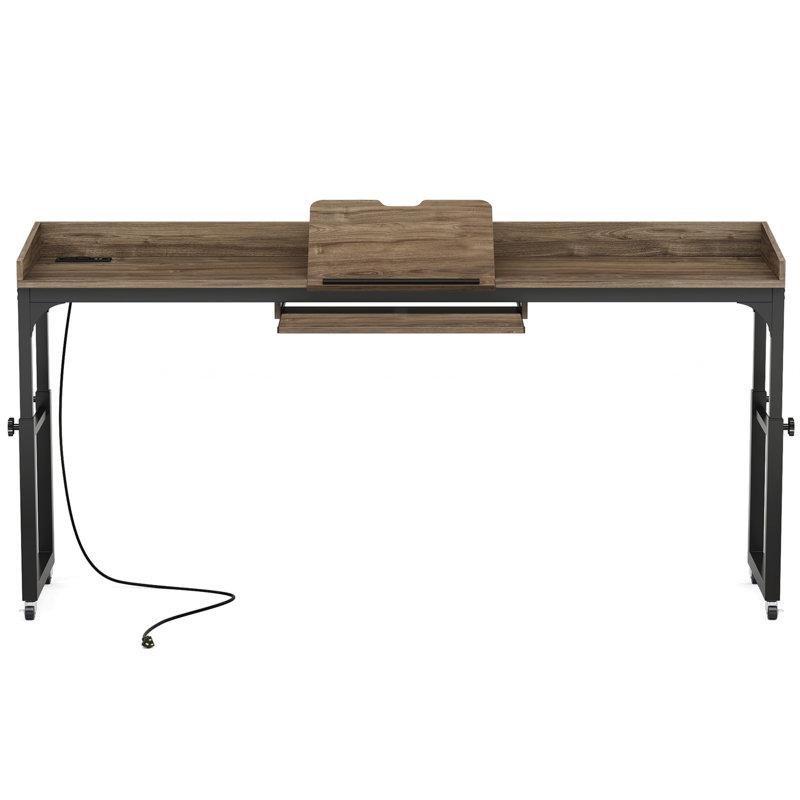 Siyah MDF ve Metal Ayarlanabilir Tekerlekli Dahili Prizli Yatak Masası - 181 cm - 336590