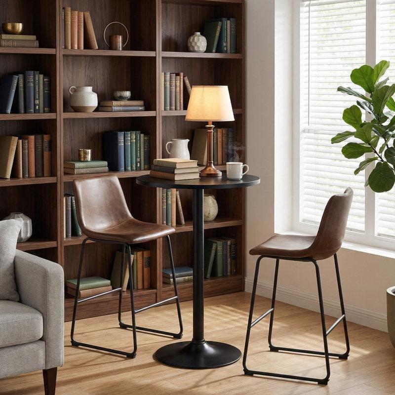 Siyah MDF Yuvarlak Kaide Ayaklı Bistro Masa - 61x101 cm - 338699