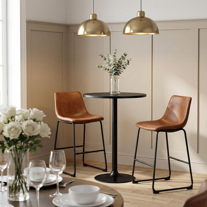 Siyah MDF Yuvarlak Kaide Ayaklı Bistro Masa - 61x101 cm - 338699