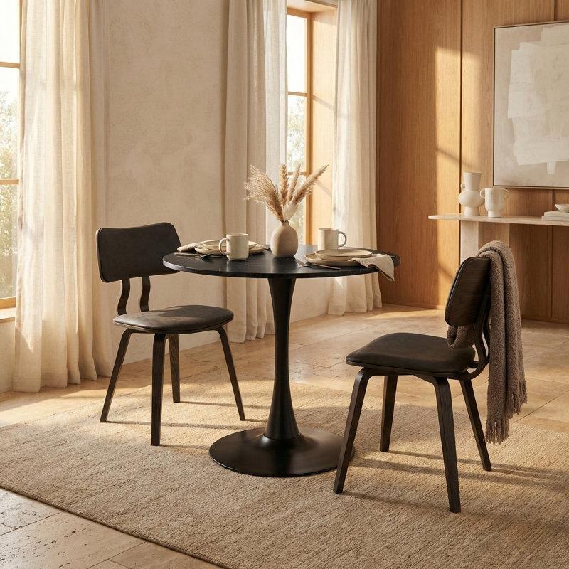 Siyah Mermer Desenli Ahşap ve Çelik Yuvarlak Tek Ayaklı Bistro Masa - 61 cm - 337872