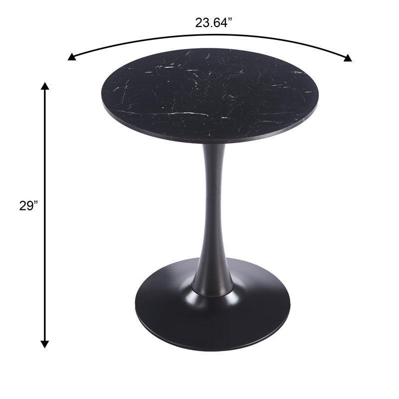 Siyah Mermer Desenli Ahşap ve Çelik Yuvarlak Tek Ayaklı Bistro Masa - 61 cm - 337872