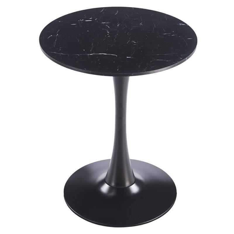 Siyah Mermer Desenli Ahşap ve Çelik Yuvarlak Tek Ayaklı Bistro Masa - 61 cm - 337872