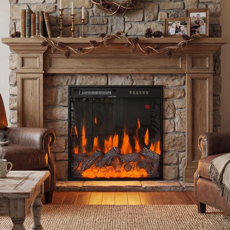 Siyah Metal 12 Alev Renkli Zamanlayıcılı Duvara Monte Elektrikli Şömine - 60x60x15 cm - 339947