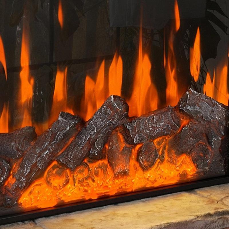 Siyah Metal 12 Alev Renkli Zamanlayıcılı Duvara Monte Elektrikli Şömine - 60x60x15 cm - 339947