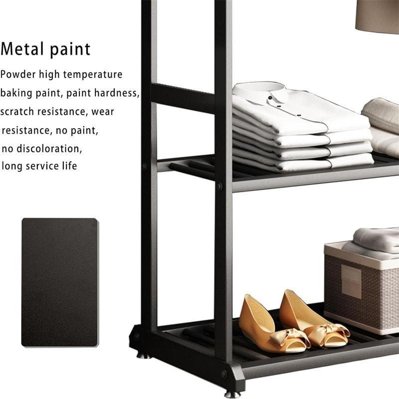 Siyah Metal 2 Raflı 6 Askı Kancalı Ayaklı Askılık - 81x41x172 cm - 337029