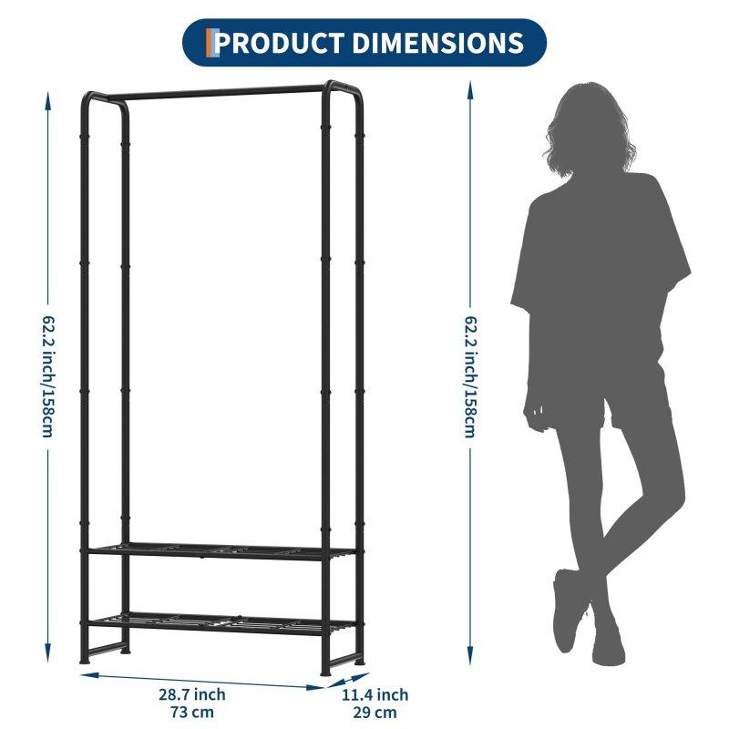 Siyah Metal 2 Raflı Ayaklı Askılık - 73x158x29 cm - 336987