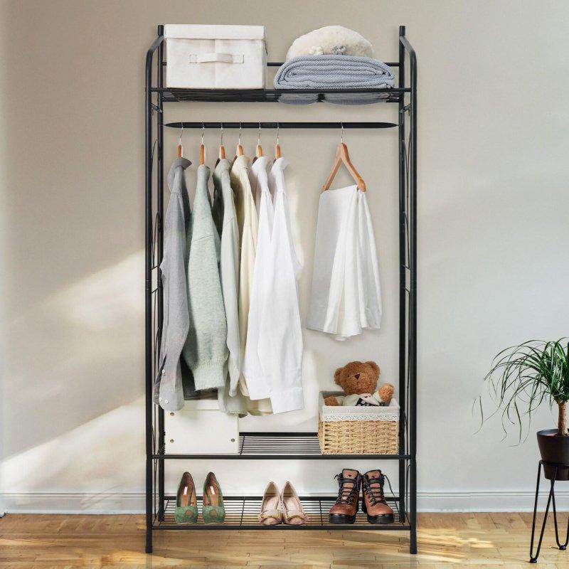 Siyah Metal 3 Raflı Ayaklı Askılık - 79x36x161 cm - 337449