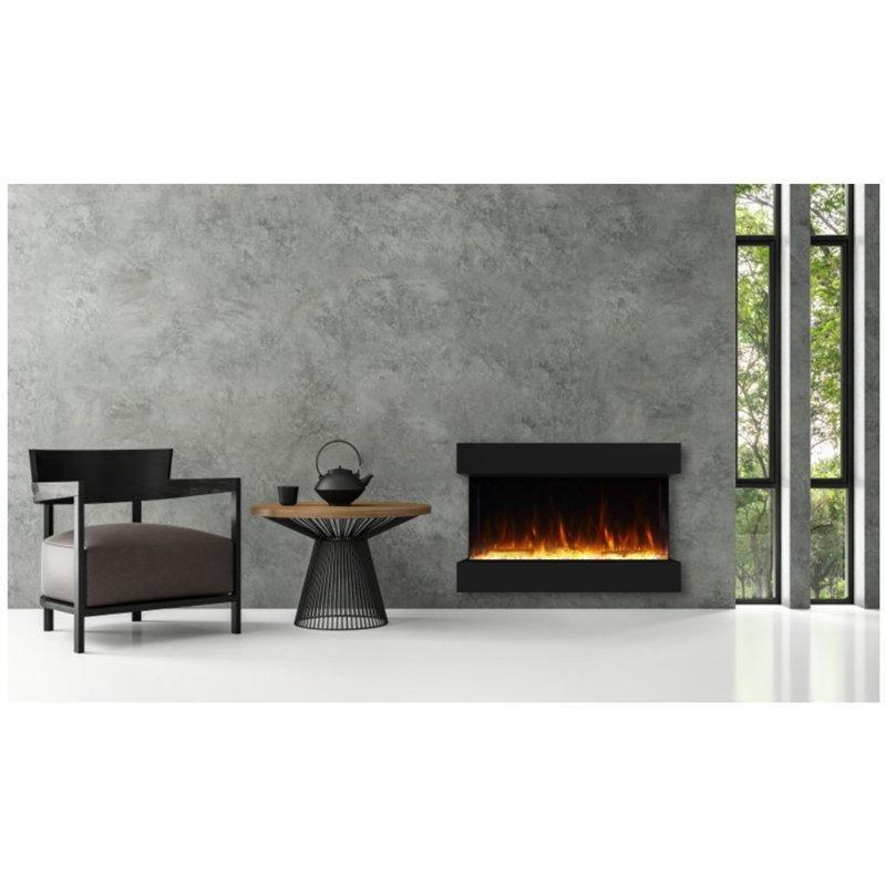 Siyah Metal 3 Taraflı Gömme ve Duvara Monte Uzaktan Kumandalı Elektrikli Şömine - 102x69 cm - 339007