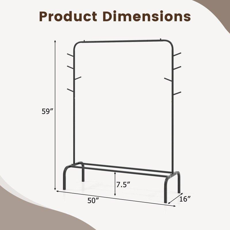 Siyah Metal 8 Kancalı ve Raflı Ayaklı Askılık - 127x41x150 cm - 336890