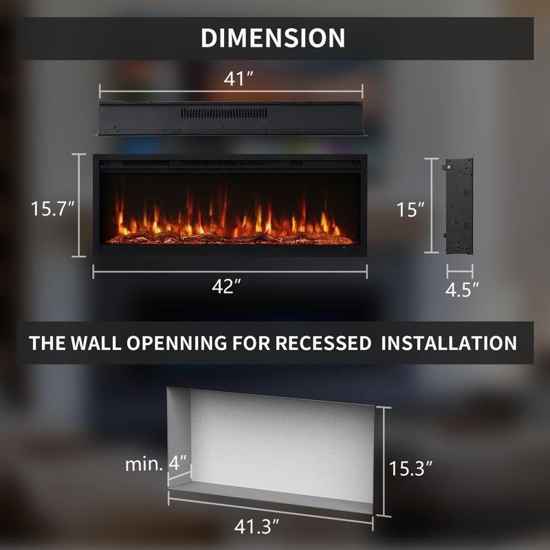 Siyah Metal Akıllı Duvara Monte ve Gömme 12 Renk Alevli Elektrikli Şömine - 107 cm - 339037