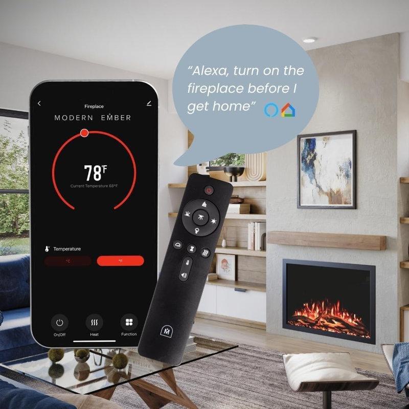 Siyah Metal Akıllı Wi-Fi Kontrollü Alev Efektli Elektrikli Şömine - 87 cm - 339610