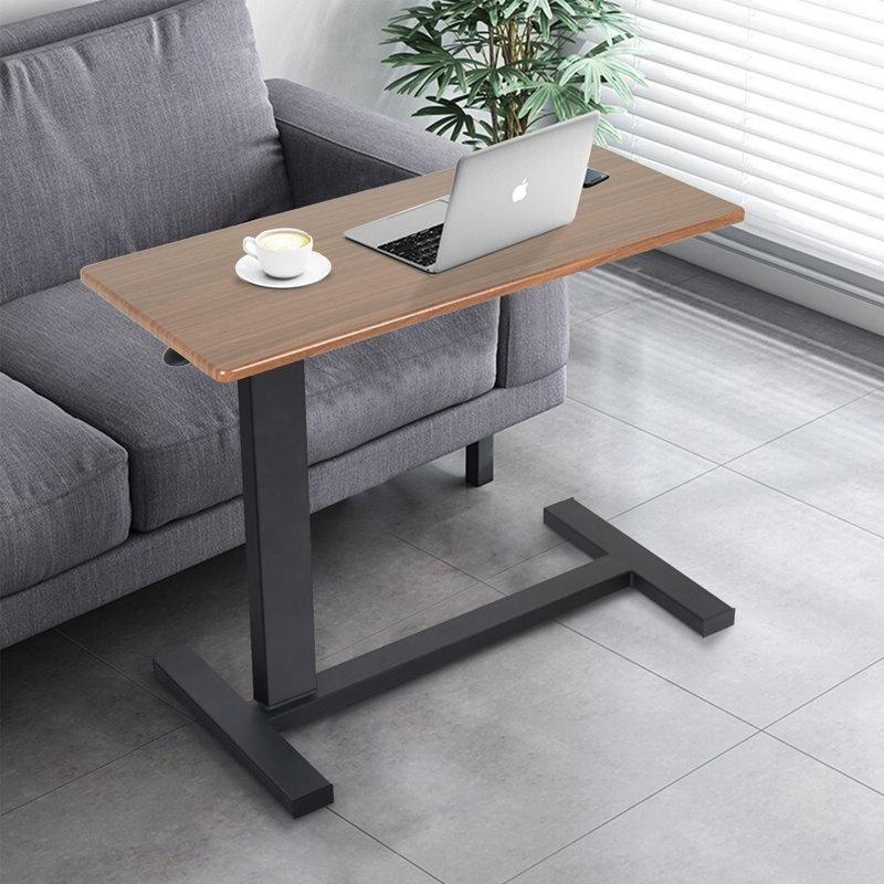Siyah Metal Ayaklı Meşe Rengi Yüksekliği Ayarlanabilir Tekerlekli Laptop Sehpası - 80x40 cm - 336132