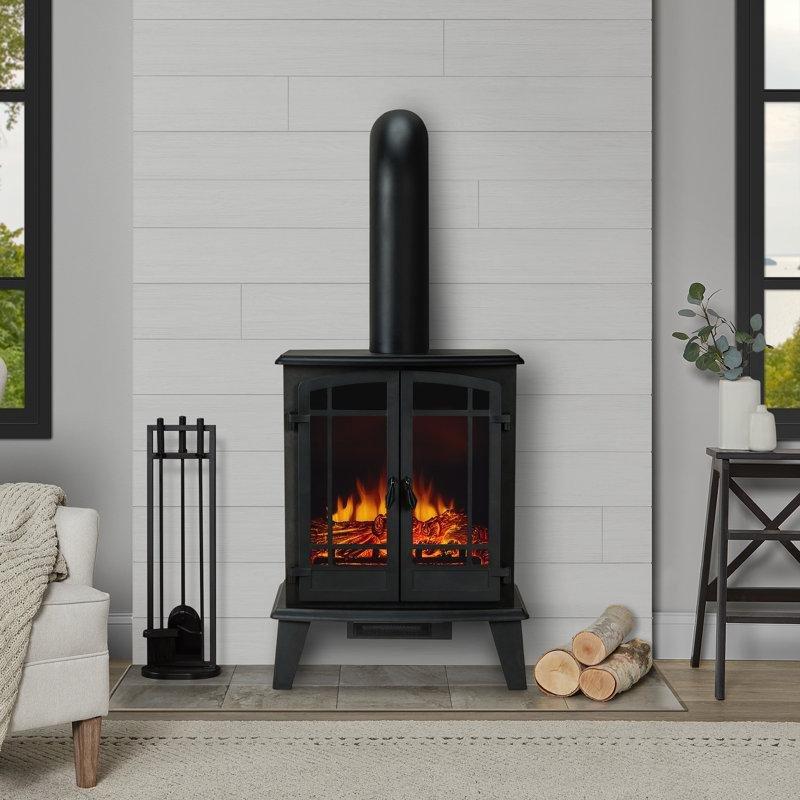 Siyah Metal Bağımsız Kızılötesi Isıtıcılı Elektrikli Şömine - 64 cm - 339858