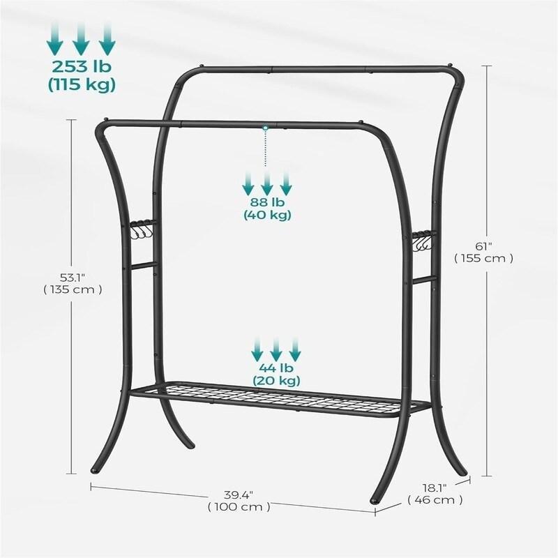 Siyah Metal Çift Askılı Raflı Ayaklı Askılık - 46x101x155 cm - 336845