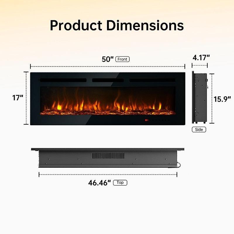 Siyah Metal Duvara Monte Gömme Uzaktan Kumandalı Ayarlanabilir Alevli Elektrikli Şömine - 127 cm - 339345