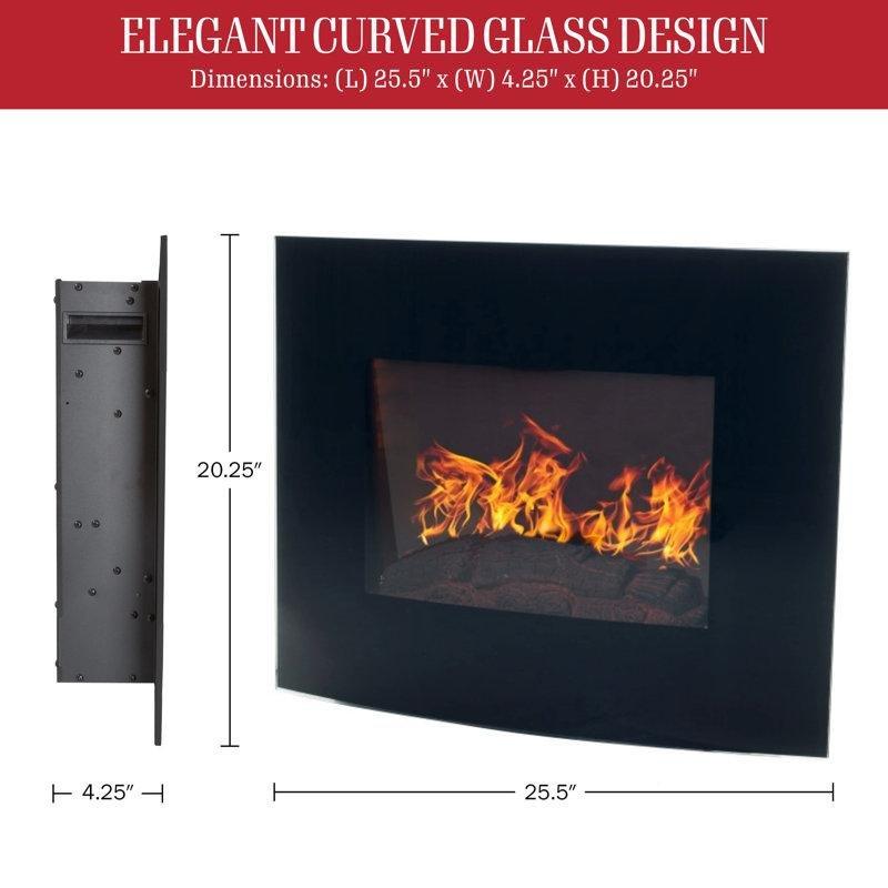 Siyah Metal Kavisli Camlı Duvara Monte Uzaktan Kumandalı Elektrikli Şömine - 66 cm - 339327
