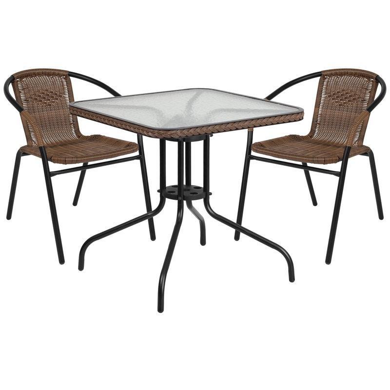 Siyah Metal Rattan Kenarlı Cam Kare Bistro Seti - 72x72 cm - 338466