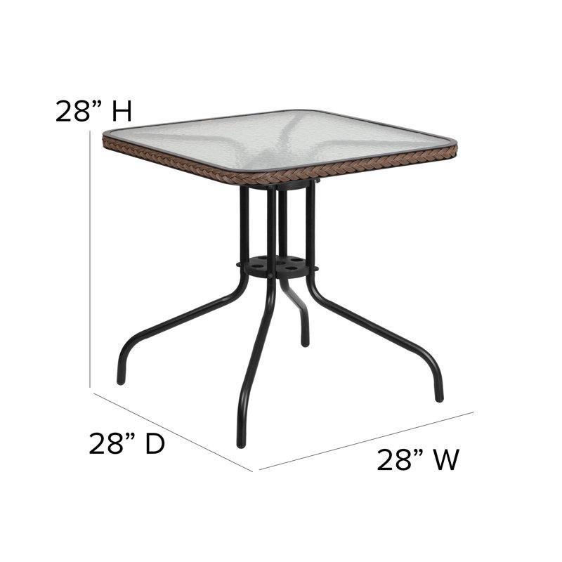 Siyah Metal Rattan Kenarlı Cam Kare Bistro Seti - 72x72 cm - 338466