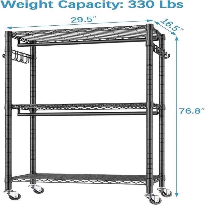 Siyah Metal Tekerlekli 3 Katlı Ayaklı Askılık - 75x42x196 cm - 337003
