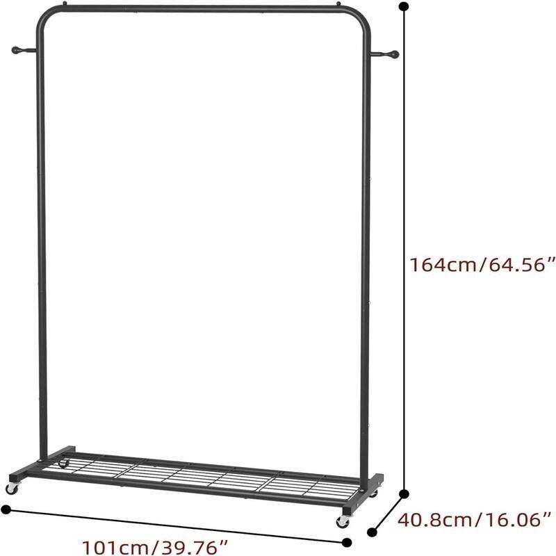 Siyah Metal Tekerlekli Alt Raflı Ayaklı Askılık - 101x41x164 cm - 336794