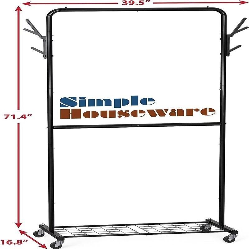 Siyah Metal Tekerlekli Çift Borulu Ayaklı Askılık - 101x43x182 cm - 337186