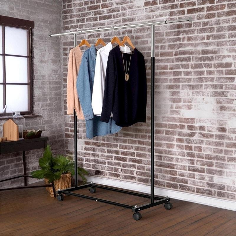 Siyah Metal Tekerlekli Uzayabilen Ayaklı Askılık - 149x78x38 cm - 337274