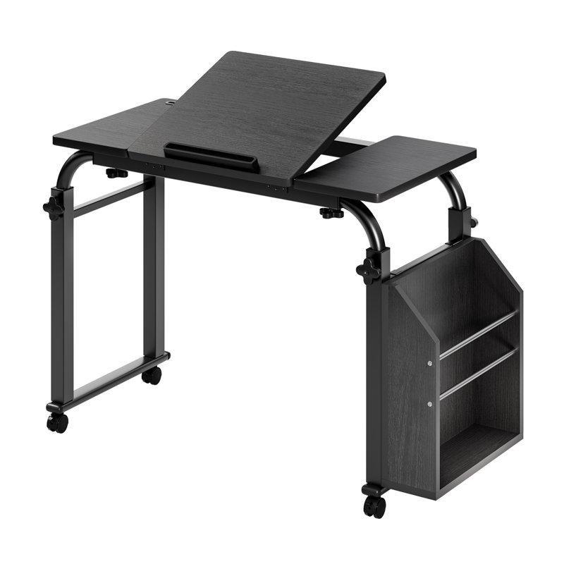 Siyah Metal Tekerlekli Yüksekliği Ayarlanabilir Eğimli Tablalı Laptop Sehpası - 81x41 cm - 335617