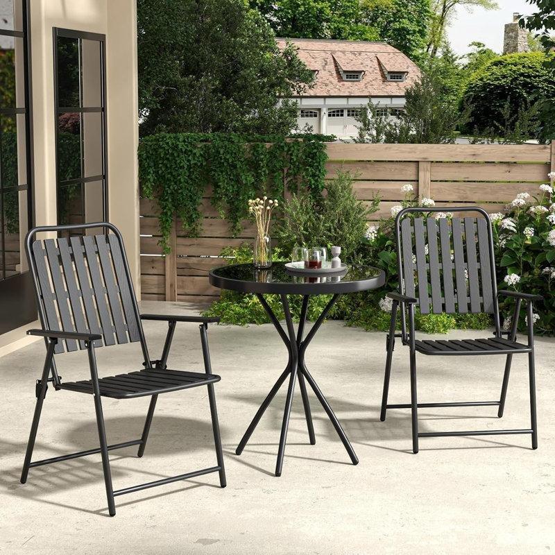 Siyah Metal Temperli Cam Katlanır 2 Kişilik Bistro Masa Takımı - Ø60 cm - 338421