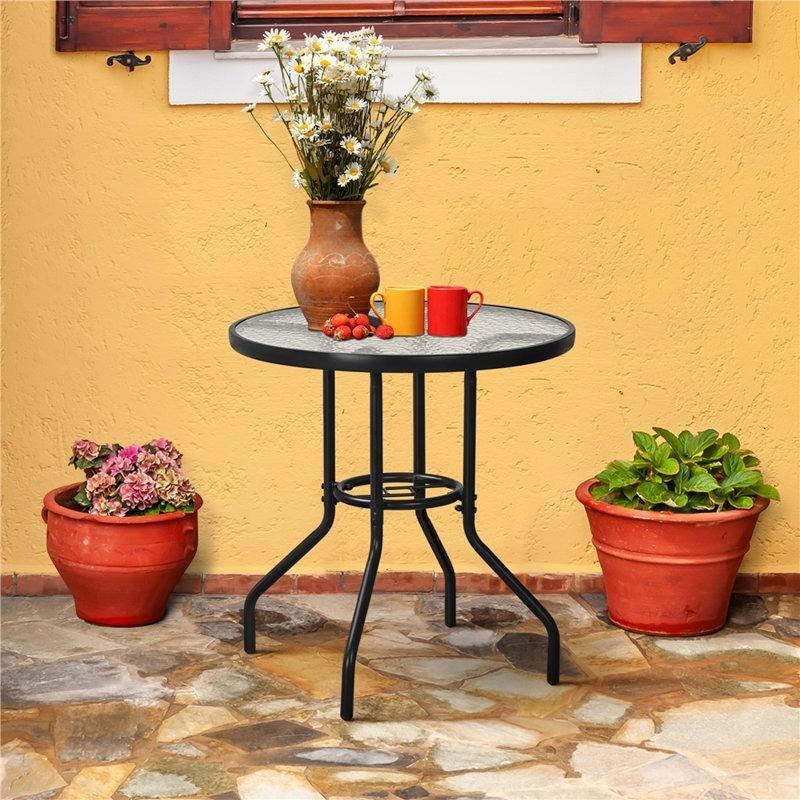 Siyah Metal Temperli Cam Şemsiye Delikli Yuvarlak Bistro Masa - 70 cm - 338039