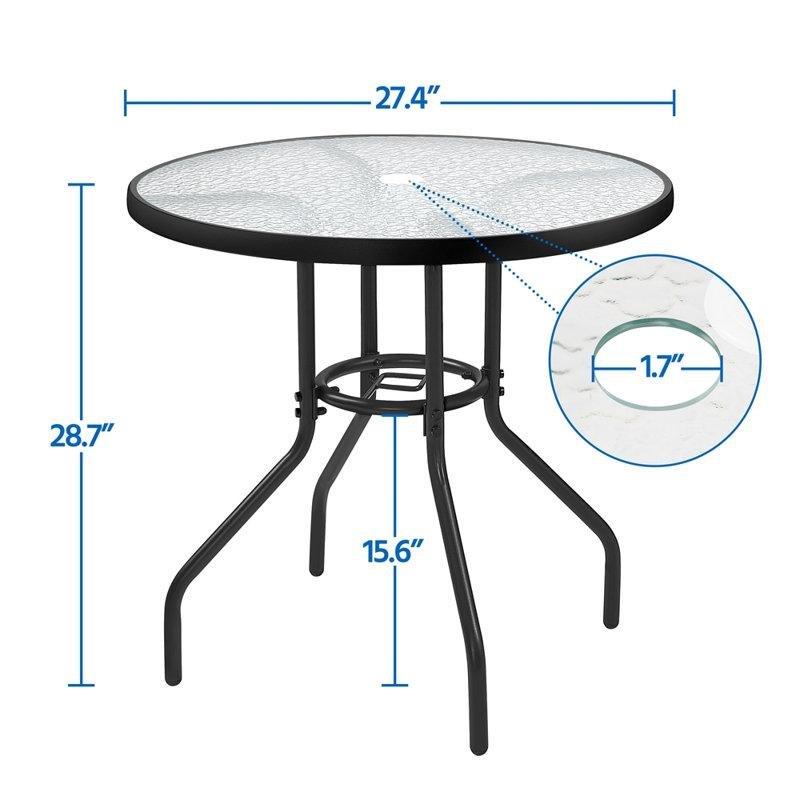 Siyah Metal Temperli Cam Şemsiye Delikli Yuvarlak Bistro Masa - 70 cm - 338039