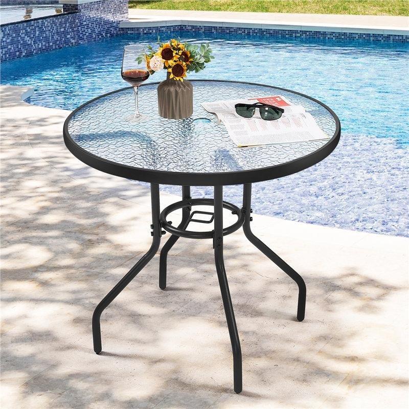 Siyah Metal Temperli Cam Şemsiye Delikli Yuvarlak Bistro Masa - 70 cm - 338039