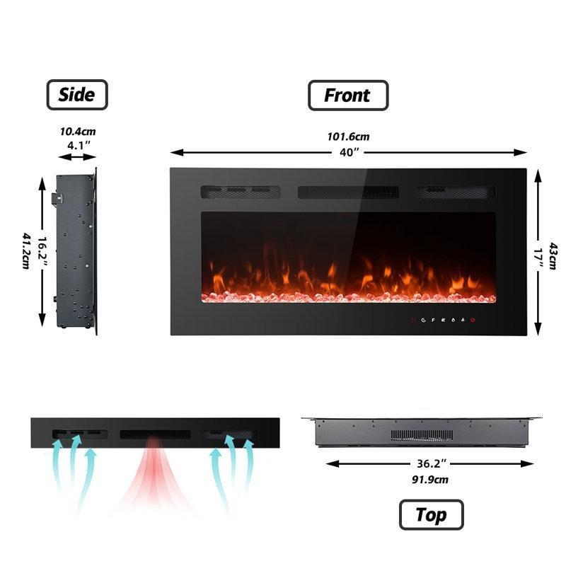 Siyah Metal Uzaktan Kumandalı Çok Renkli Alev Efektli Duvara Monte ve Ayaklı Elektrikli Şömine - 102x44 cm - 339219