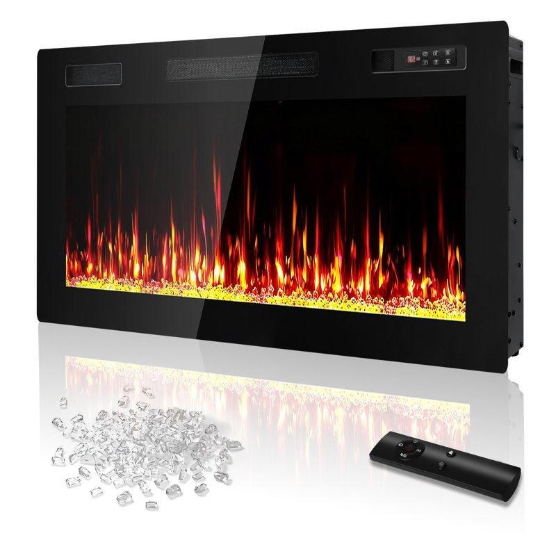 Siyah Metal Uzaktan Kumandalı Duvara Monte ve Gömme Tip Ultra İnce Elektrikli Şömine - 77 cm - 339211