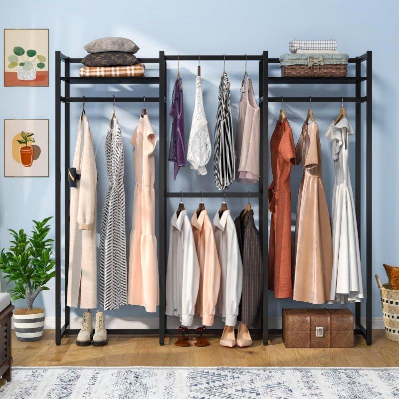 Siyah Metal ve Ahşap 4 Askı Borulu 2 Raflı Ayaklı Askılık - 178x40x180 cm - 337047