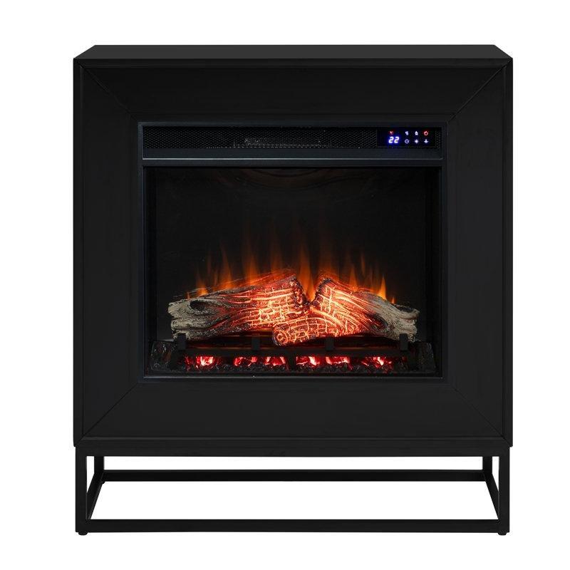 Siyah Metal ve Cam Bağımsız Dokunmatik Ekranlı Elektrikli Şömine - 84 cm - 339940