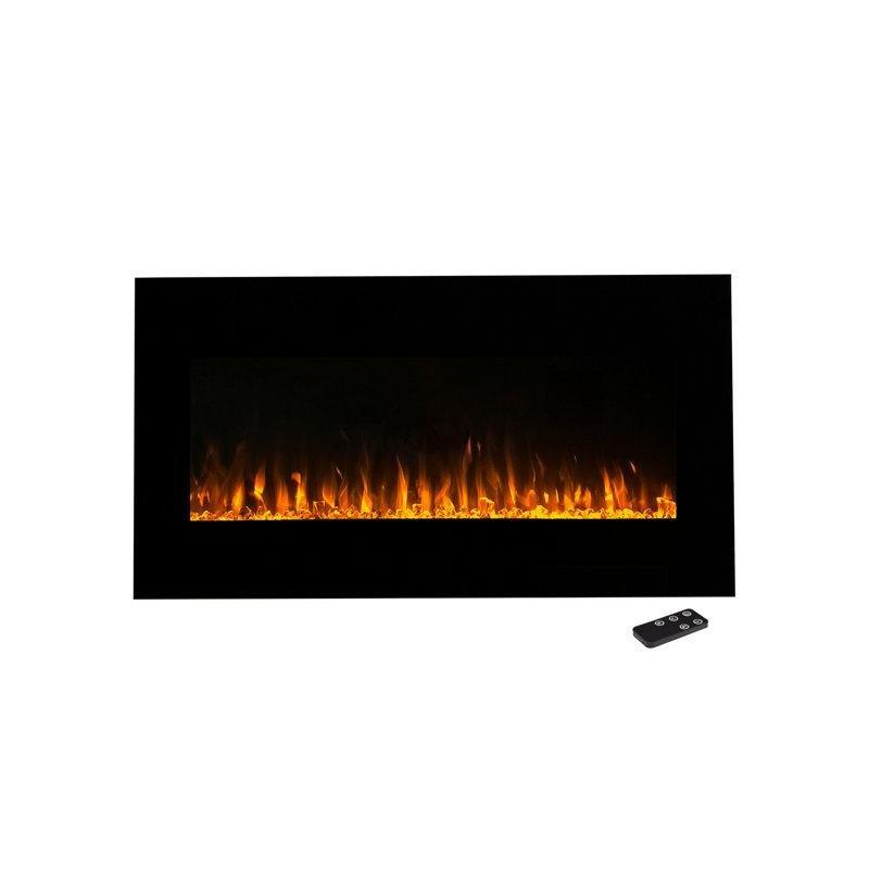 Siyah Metal ve Cam Duvara Monte Uzaktan Kumandalı Ayarlanabilir Alevli Elektrikli Şömine - 92 cm - 339223