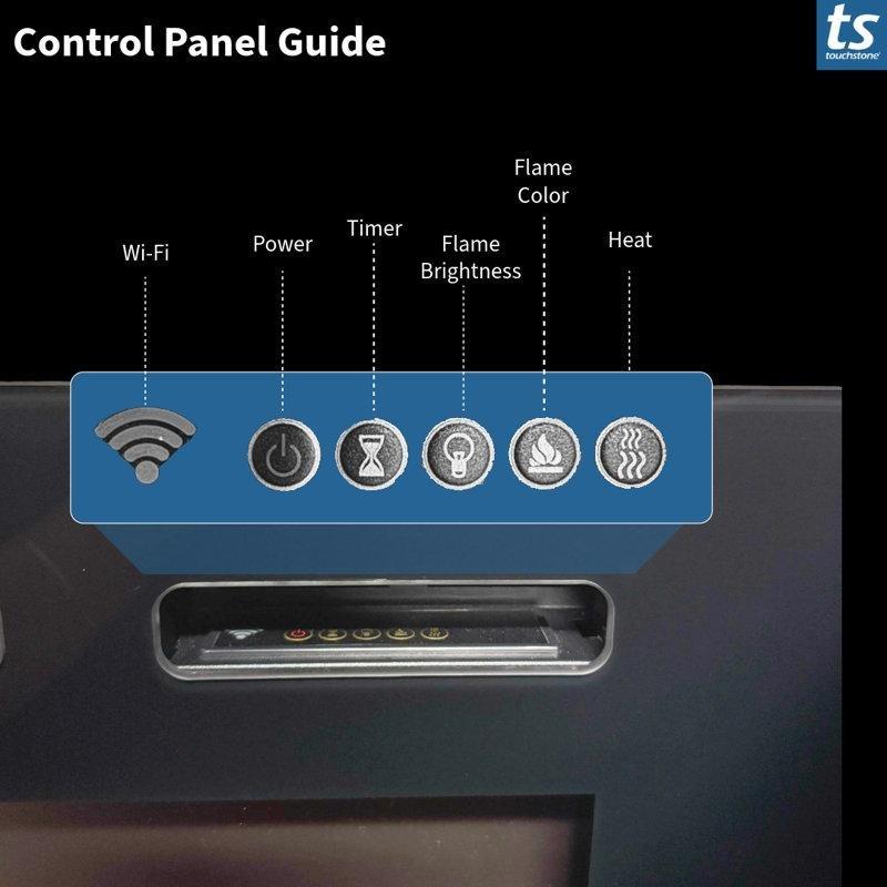 Siyah Metal ve Cam Wi-Fi Uyumlu Gömme ve Duvara Monte Elektrikli Şömine - 102 cm - 339640