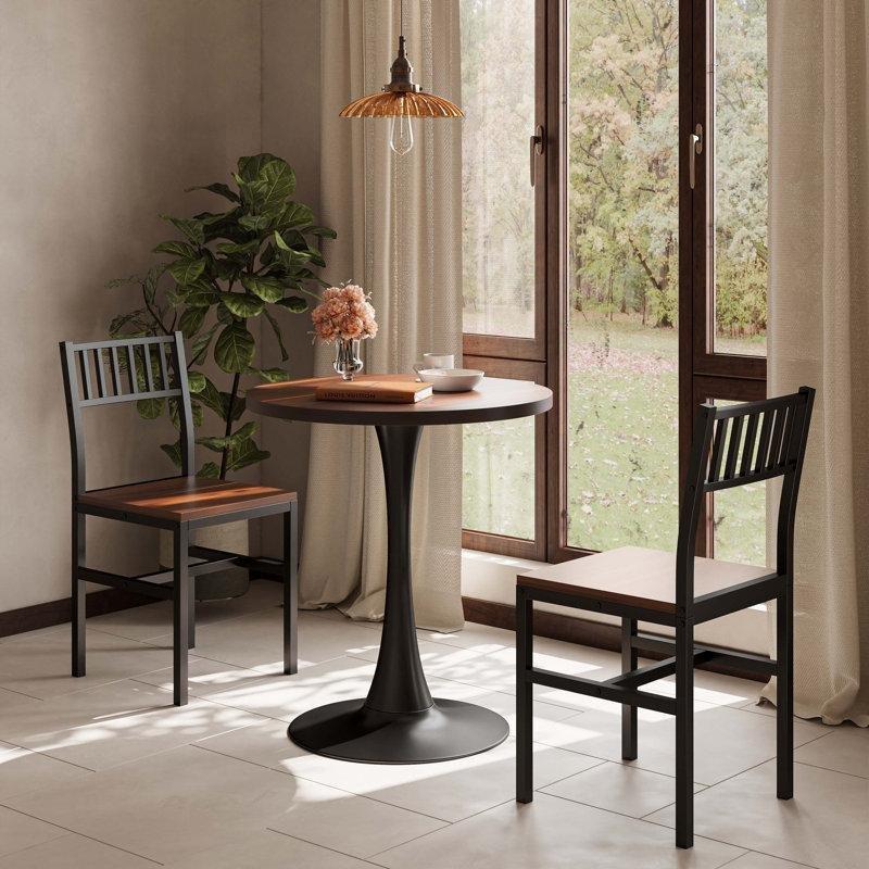 Siyah Metal ve MDF Endüstriyel Tasarım 2 Sandalyeli Yuvarlak Bistro Masa Takımı - 60 cm - 338758