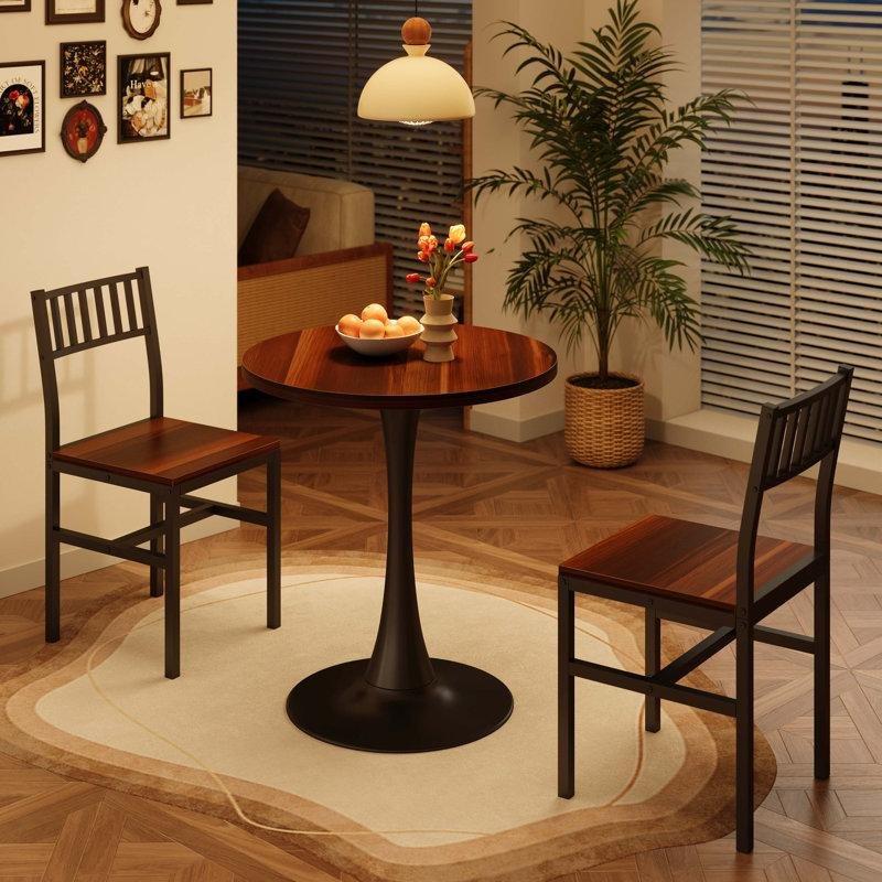 Siyah Metal ve MDF Endüstriyel Tasarım 2 Sandalyeli Yuvarlak Bistro Masa Takımı - 60 cm - 338758