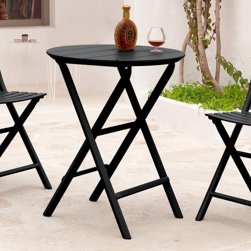 Siyah Polipropilen Reçine Katlanabilir Yuvarlak Bistro Masa - 60x60 cm - 338565